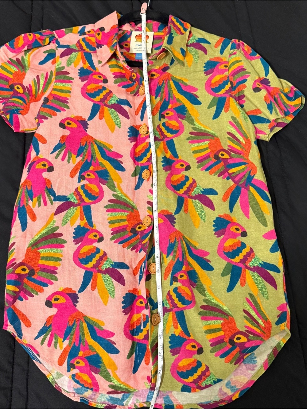 🦋 FARM Rio x Anthropologie| Parrot Print Linen Blend Button Down Shirt XXS - Picture 5 of 10
